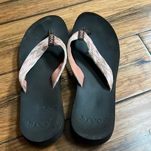 Brown and pink reef sandals